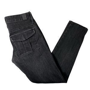 Vince Jeans Womens 26 x 26 Black Stone Wash Skinny Flap Button Pockets Mid-Rise